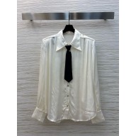chanel white satin shirt with black tie 2024