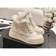 Chanel shearling lace-up boots white 2024