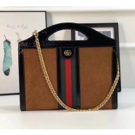 Gucci Ophidia Medium Top Handle Tote ‎512957 Chestnut Suede 2018