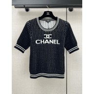 CHANEL black striped T-shirt 2024 SPRING