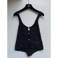 CHANEL BLACK knit tank top 2024 SPRING
