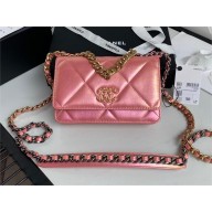 Chanel 19 Shiny Lambskin Wallet On Chain WOC Bag AP3267 pink 2023