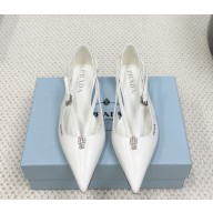 Prada calfskin cut-out flat Upper with jeweled ornament and metal buckle white 1031-2024