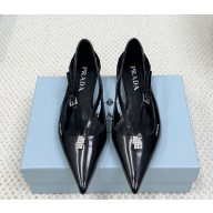Prada calfskin cut-out flat Upper with jeweled ornament and metal buckle black 1031-2024