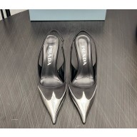 Prada heel 8cm slingbacks pumps Satin and patent goatskin black 1031-2024