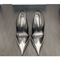 Prada heel 8cm slingbacks pumps leather and patent goatskin black 1031-2024