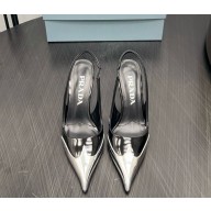 Prada heel 8cm slingbacks pumps patent goatskin black 1031-2024ss