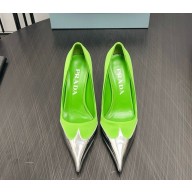 Prada heel 8cm pumps silk and patent goatskin green 1031-2024