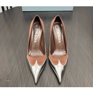 Prada heel 8cm pumps silk and patent goatskin coffee 1031-2024