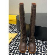  Fendi Show coffee leather high-heeled boots calf leather heel 7.5cm 2024