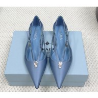 Prada Satin cut-out flat Upper with jeweled ornament and metal buckle blue 1031-2024