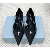Prada Satin cut-out flat Upper with jeweled ornament and metal buckle black 1031-2024
