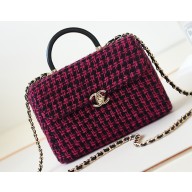 Chanel Wool Tweed & Gold-Tone Metal Small box Bag AS4470 Fuchsia & Black 2023
