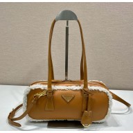 Prada Medium leather top-handle bag 1BB124 Caramel 2024
