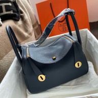 Hermes Lindy 26cm Bag in original  taurillon clemence leather Blue Nuit (handmade)