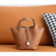 Hermes Picotin Lock Bag in original togo leather brown with silver hardware(handmade)