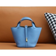 Hermes Picotin Lock Bag in original togo leather bleu paradise with silver hardware(handmade)