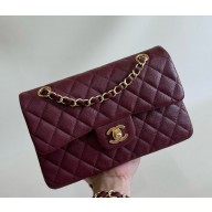 Chanel Classic Flap Small Lambskin & Brown Metal Handbag CAVIAR LEATHER with Chain 23B Burgundy  2024