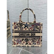 Dior small Book Tote bag in beige Embroidery with Multicolor Dior Cabinet de Curiosités Motif 2025