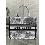Dior medium Book Tote bag in White Embroidery with Black Toile de Jouy Scotland Motif 2025