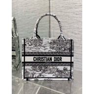 Dior small Book Tote bag in White Embroidery with Black Toile de Jouy Scotland Motif 2025