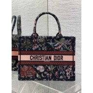  Dior medium Book Tote bag in black Embroidery with Multicolor Dior Cabinet de Curiosités Motif 2025 