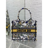 Dior small Book Tote bag in Latte Embroidery with Yellow Multicolor Dior Chardons Motif 2025