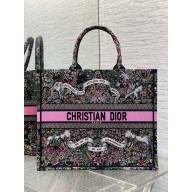 Dior large Book Tote bag in Black Embroidery with Multicolor Dior Around the World Motif 2025