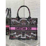 Dior medium Book Tote bag in Black Embroidery with Multicolor Dior Around the World Motif 2025