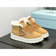 Prada Nylon Shearling Mid-Top Sneakers brown 2023