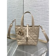 Dior Small Toujours Vertical Tote Bag in Powder Beige Macrocannage Calfskin 2025