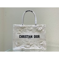 Dior small book tote Bag in White Multicolor D-Lace Embroidery with 3D Macramé Effect 2023