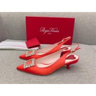 Roger Vivier Virgule Strass Buckle Slingback Pumps in Satin RED 2023