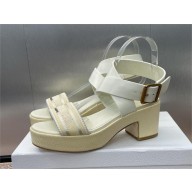 Dior Natural Raffia with white Calfskin Dway Heeled Sandal 2024