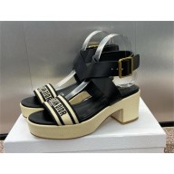 Dior Natural Raffia with Black Calfskin Dway Heeled Sandal 2024