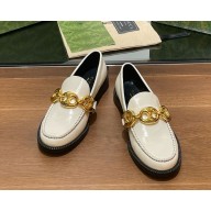 Gucci Women's patent  leather loafers with metal buckle white 1125-2024