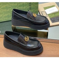 Gucci Women's Double G creeper loafer 816326 Black leather 1125-2024