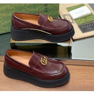 Gucci Women's Double G creeper loafer 816326 Burgundy leather 1125-2024