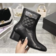 Chanel Lambskin pocket ankle Boots heel 5cm black 1125-2024