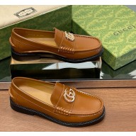 Gucci Women's Double G loafer 816333 brown leather 1125-2024