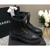 Chanel lace-up ankle boots cloth black 1125-2024