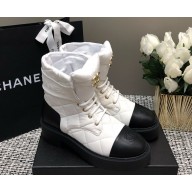 Chanel lace-up ankle boots cloth white1125-2024