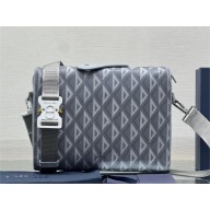 Dior Gray CD Diamond Canvas and Smooth Calfskin Lingot Messenger Bag 2023