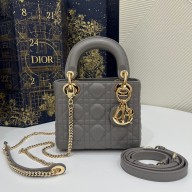 DIOR Mini Lady Dior Bag IN dark gray Cannage Lambskin with gold hardware 2023