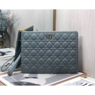 Dior Large Caro Daily Pouch in Blue Supple Cannage Calfskin 2023