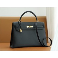 Hermes KELLY 35 In Original EPSOM Leather black with Gold Hardware (Full Handmade)