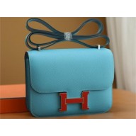 Hermes Constance 18 Bag in original Epsom Leather belu du nord with red hardware(handmade)