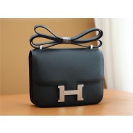 Hermes Constance 18 Bag in original evercolor Leather noir with silver hardware(handmade)