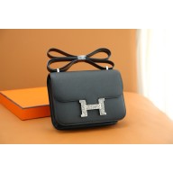 Hermes Constance 18 Bag in EPSOM LEATHER NOIR WITH CROCODILE HARDWARE(HANDMADE)