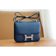 Hermes Constance 18 Bag in MYSORE leather DEEP BLUE/VERT VERONE WITH SILVER HARDWARE (HANDMADE)